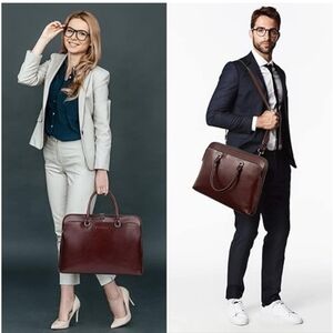 Blofinche Laptop Messenger shoulder bag Genuine Leather Briefcase 13.3 15.6 Inch
